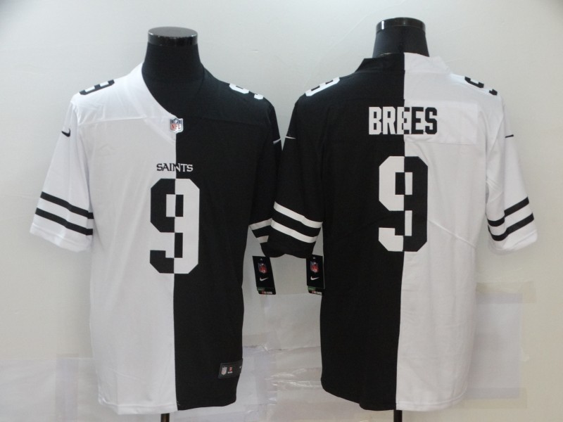 Men's New Orleans Saints Drew Brees #9 White/Black Jersey